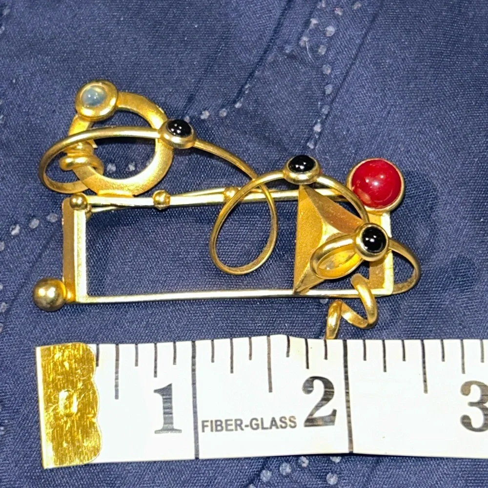 G.N. Buonanno Vintage Gold Brooch with Multicolor Accents - Picture 3 of 7